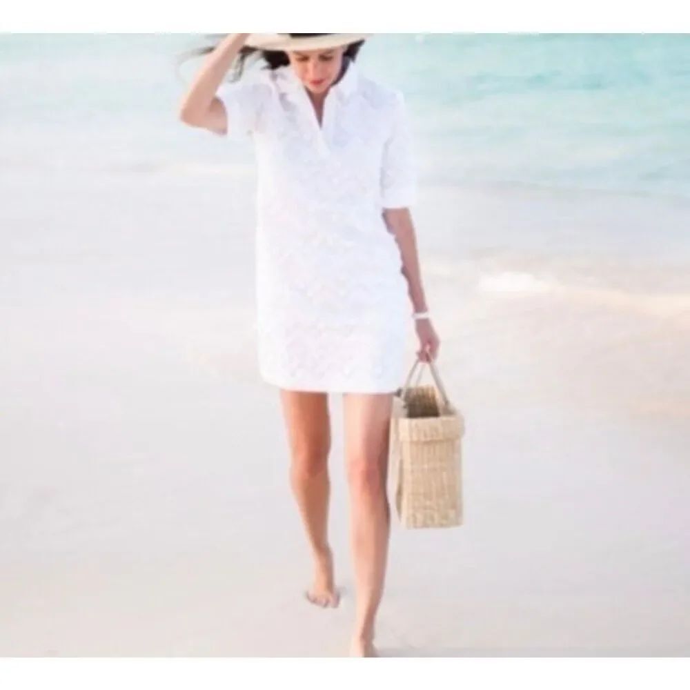 Banana Republic white tassel shirt sleeve fully lined cotton shirt dress with si
